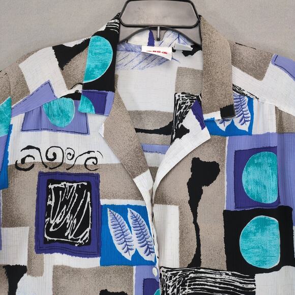 Vtg 90s-Y2K Alia Women's Plus 18 Retro Funky Print Button Up Shirt Blouse Artsy - Picture 5 of 6